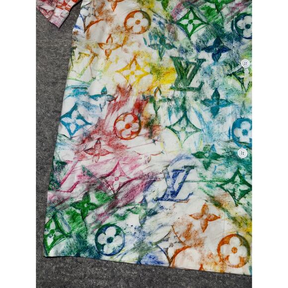 Louis Vuitton Pastel Multicolor Monogram Logo Short Sleeve Button Down Shirt L - Picture 6 of 13